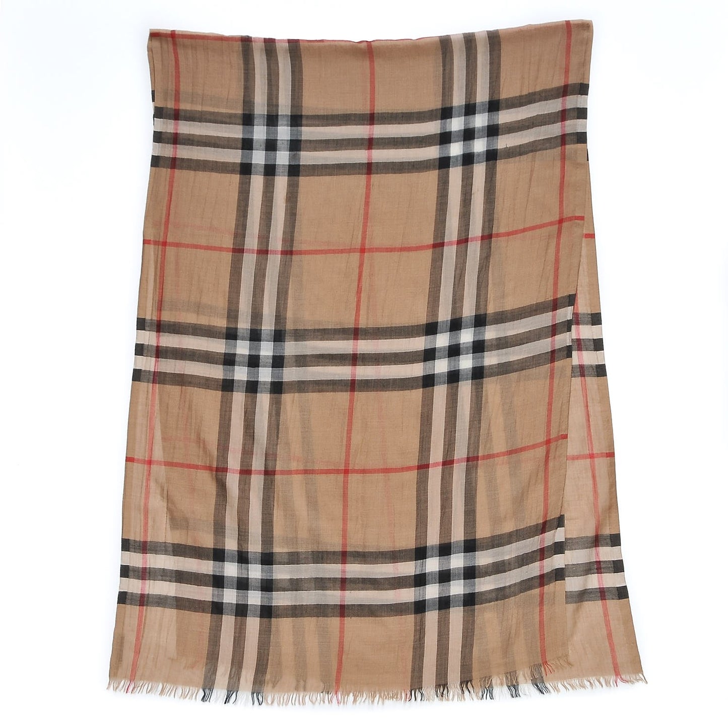 Linen Giant Check Lightweight Scarf Camel