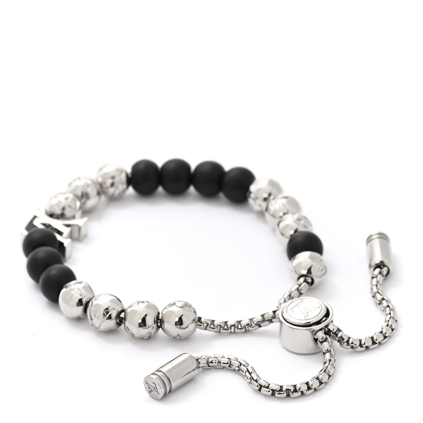 Metal Resin Monogram Beads Bracelet Black Silver