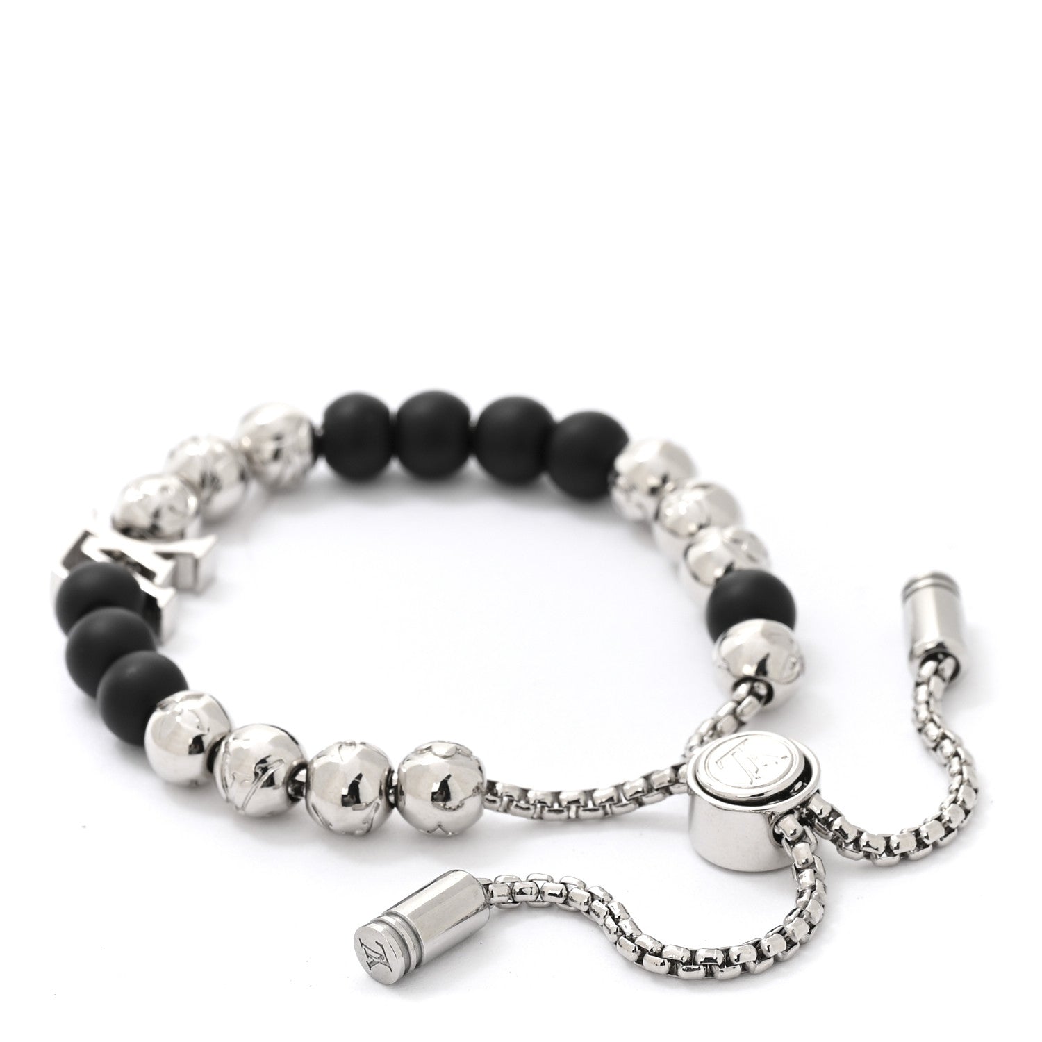 Louis Vuitton Metal Resin Monogram Beads Bracelet Black Silver 2 of 4