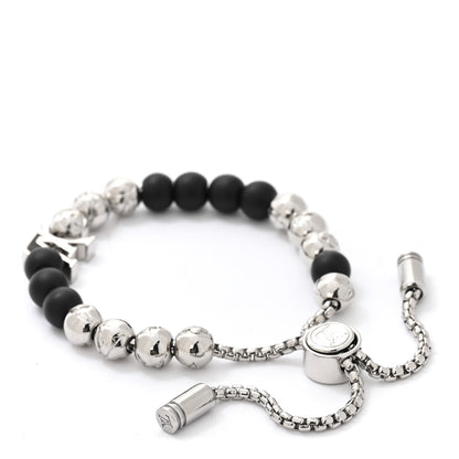 Louis Vuitton Metal Resin Monogram Beads Bracelet Black Silver 2 of 4