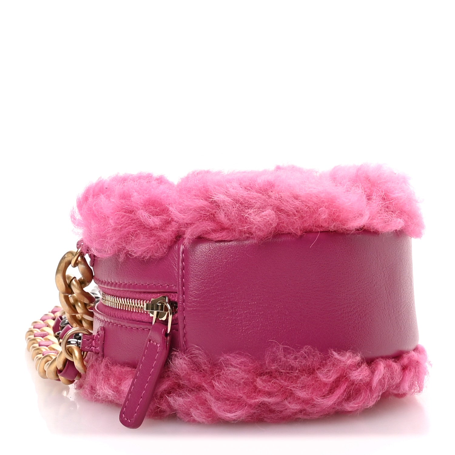 Chanel Shearling Sheepskin Chanel 19 Round Clutch With Chain Dark Pink 4 of 10