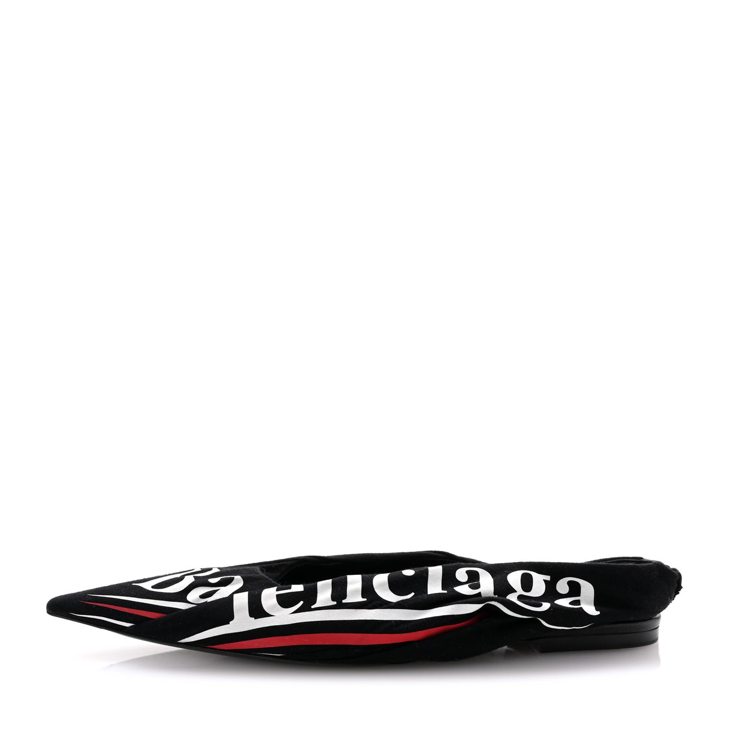 Jersey Crepe Political Campaign Logo Knife Pointed Slingback Flats 40 Black White Rouge