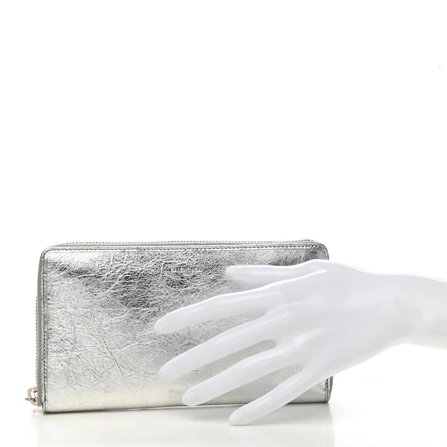 Metallic Calfskin Essential Continental Zip Around Wallet Silver