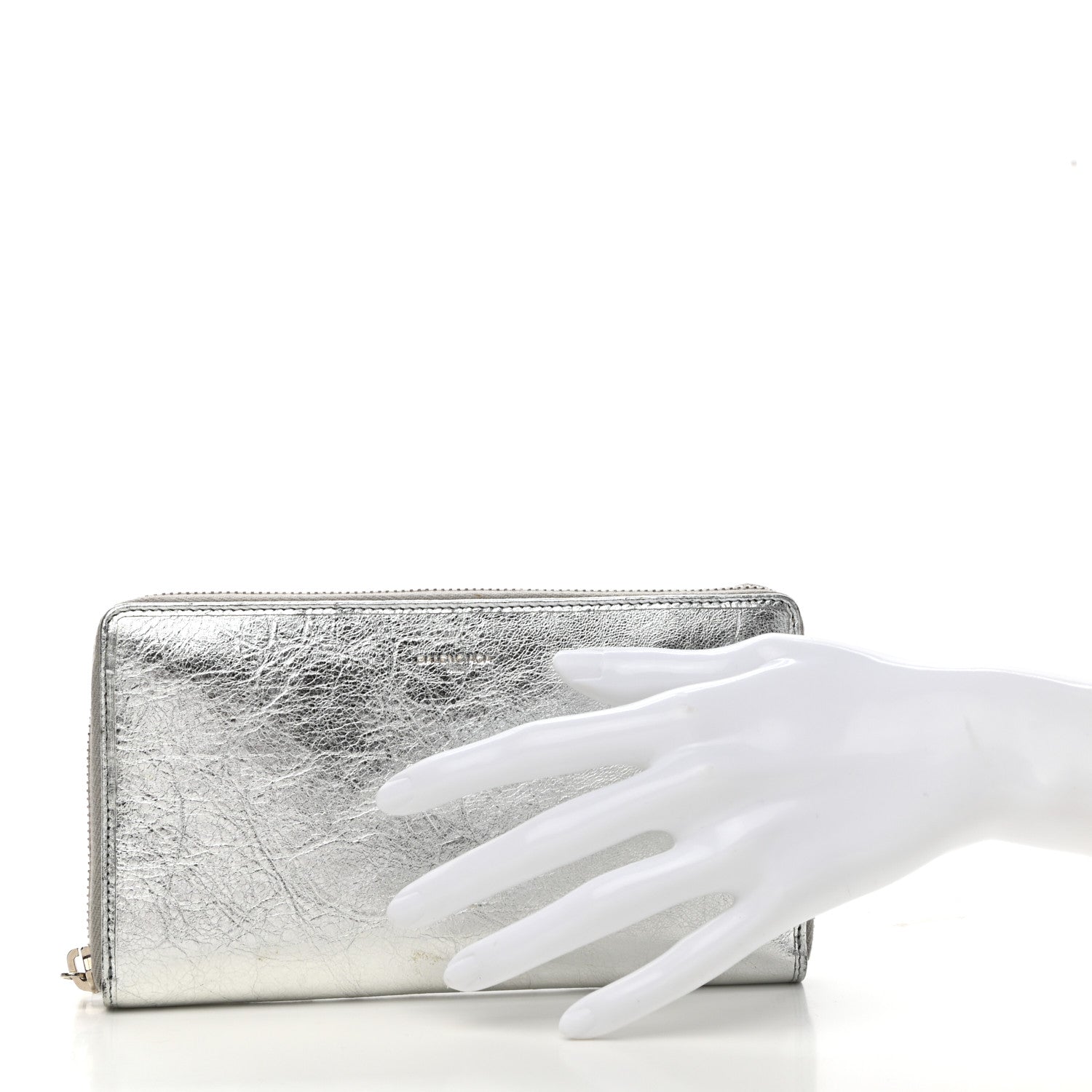 Balenciaga Metallic Calfskin Essential Continental Zip Around Wallet Silver 2 of 8