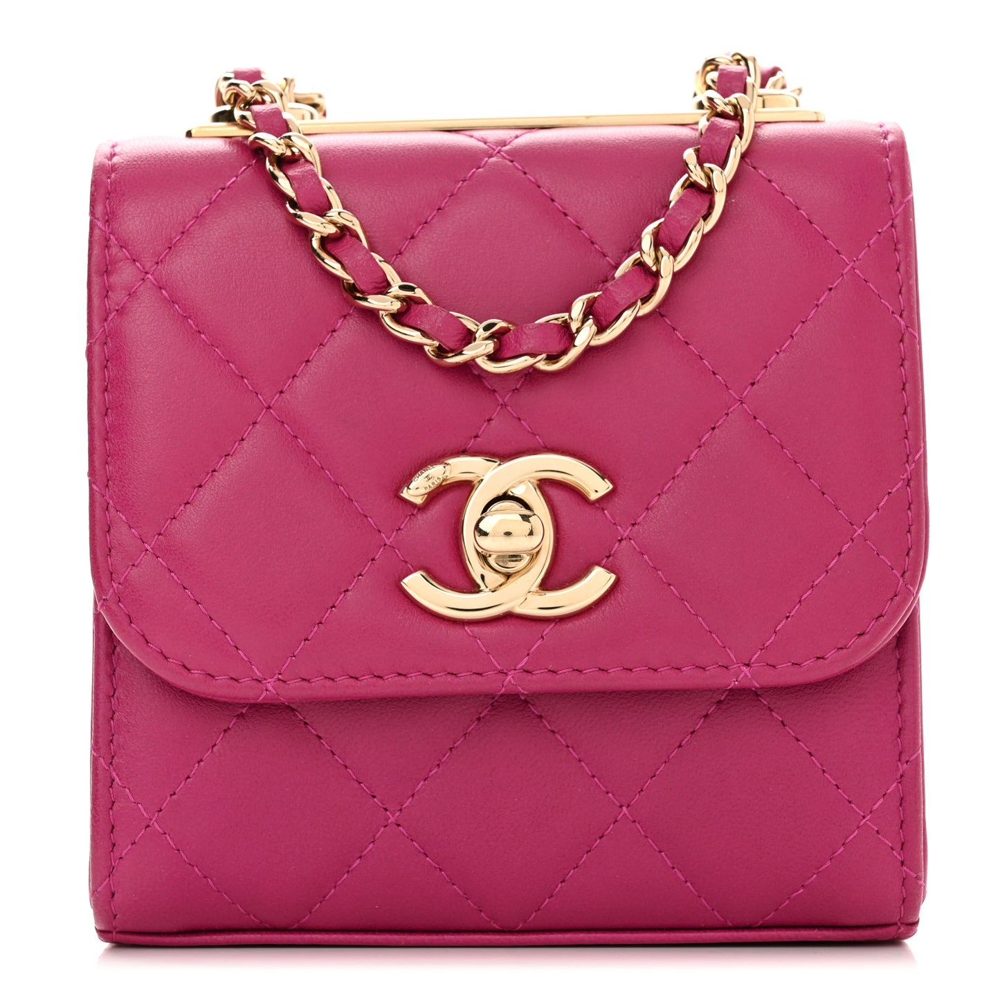 Lambskin Quilted Mini Trendy CC Clutch With Chain Fuchsia