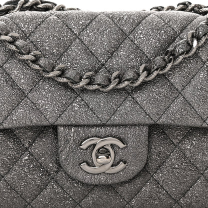 Chanel Metallic Crackled Calfskin Quilted East West Flap Dark Silver 8 of 10