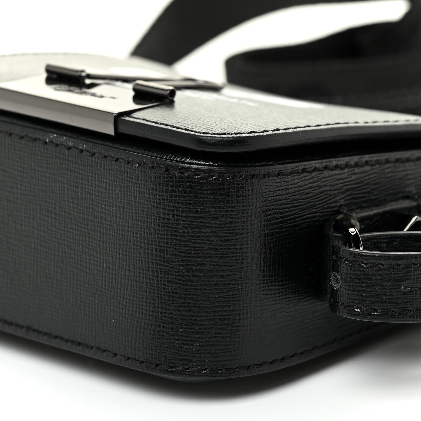 Saffiano Logo Baby Flap Bag Black White