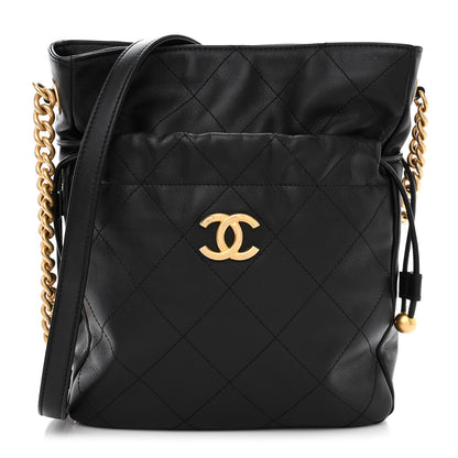 Chanel Calfskin Quilted Drawstring Bucket Bag Black 1 of 11