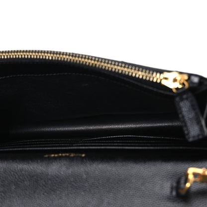 Saint Laurent Grain De Poudre Matelasse Chevron Monogram Envelope Chain Wallet Black 4 of 9