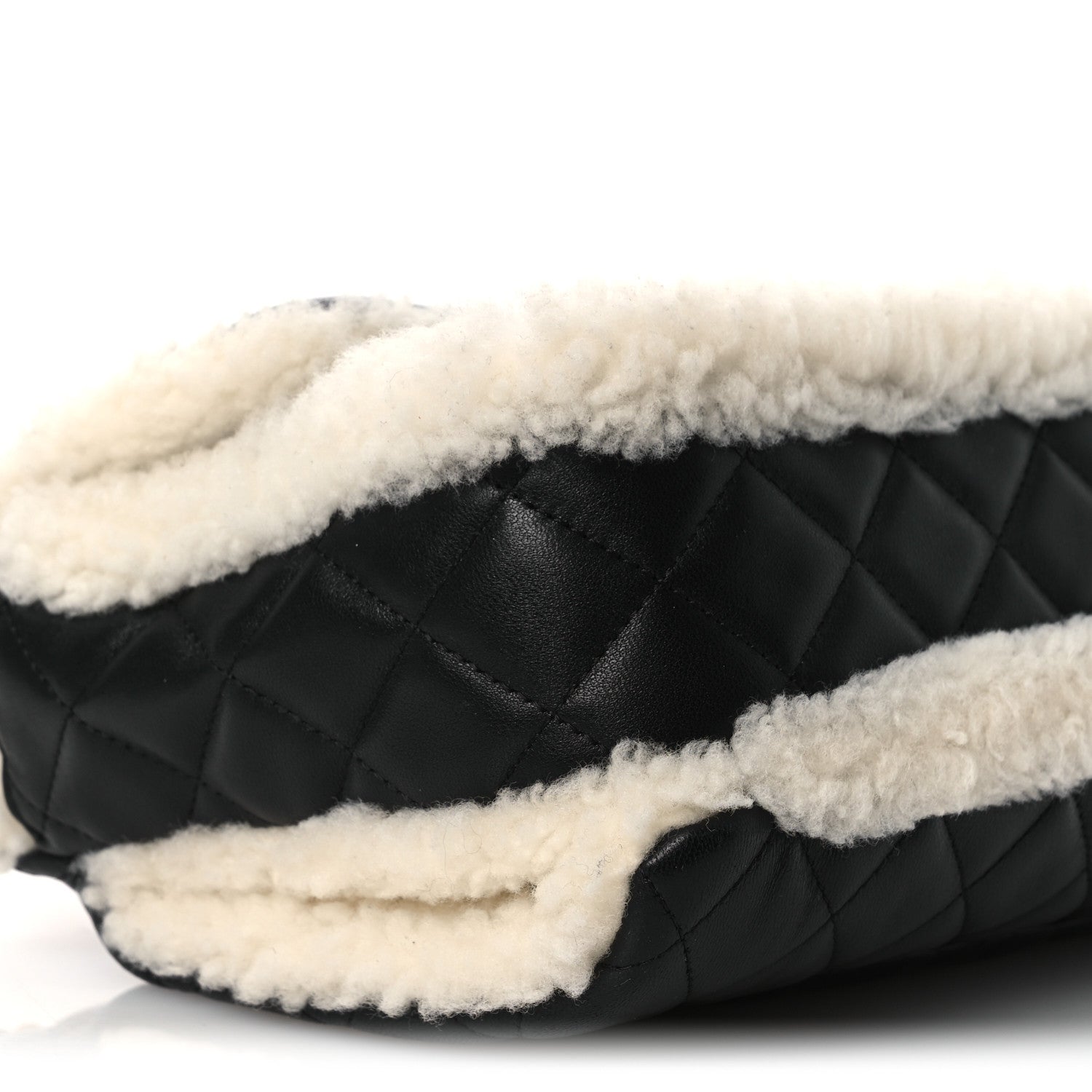 Chanel Lambskin Shearling Large CC Flap Bag Black White 9 of 12