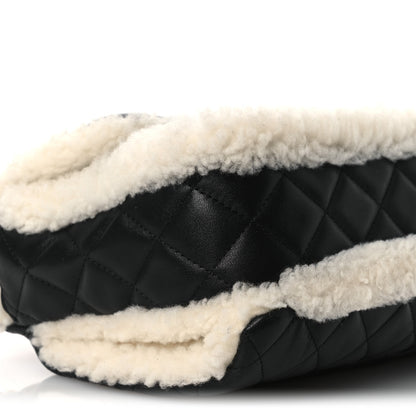 Chanel Lambskin Shearling Large CC Flap Bag Black White 9 of 12