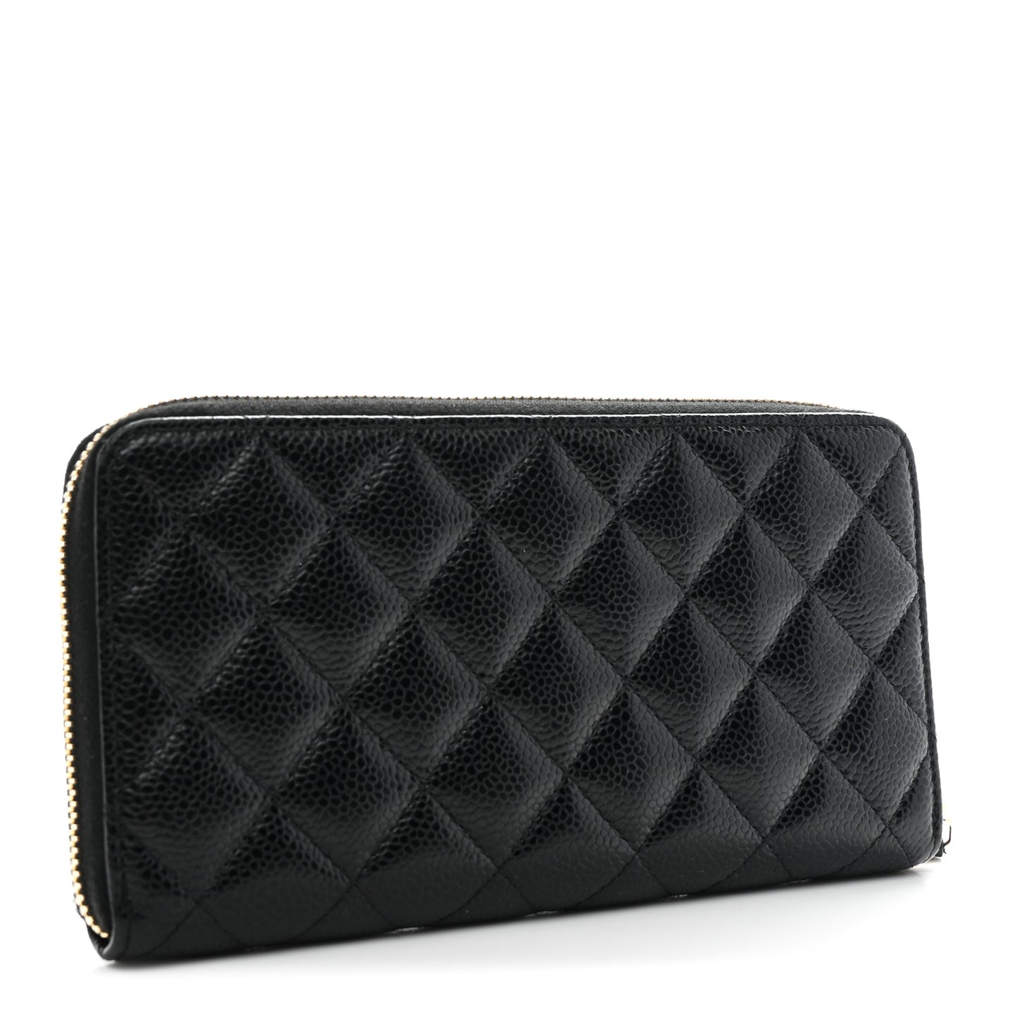 Caviar Quilted Large Gusset Zip Around Wallet Black