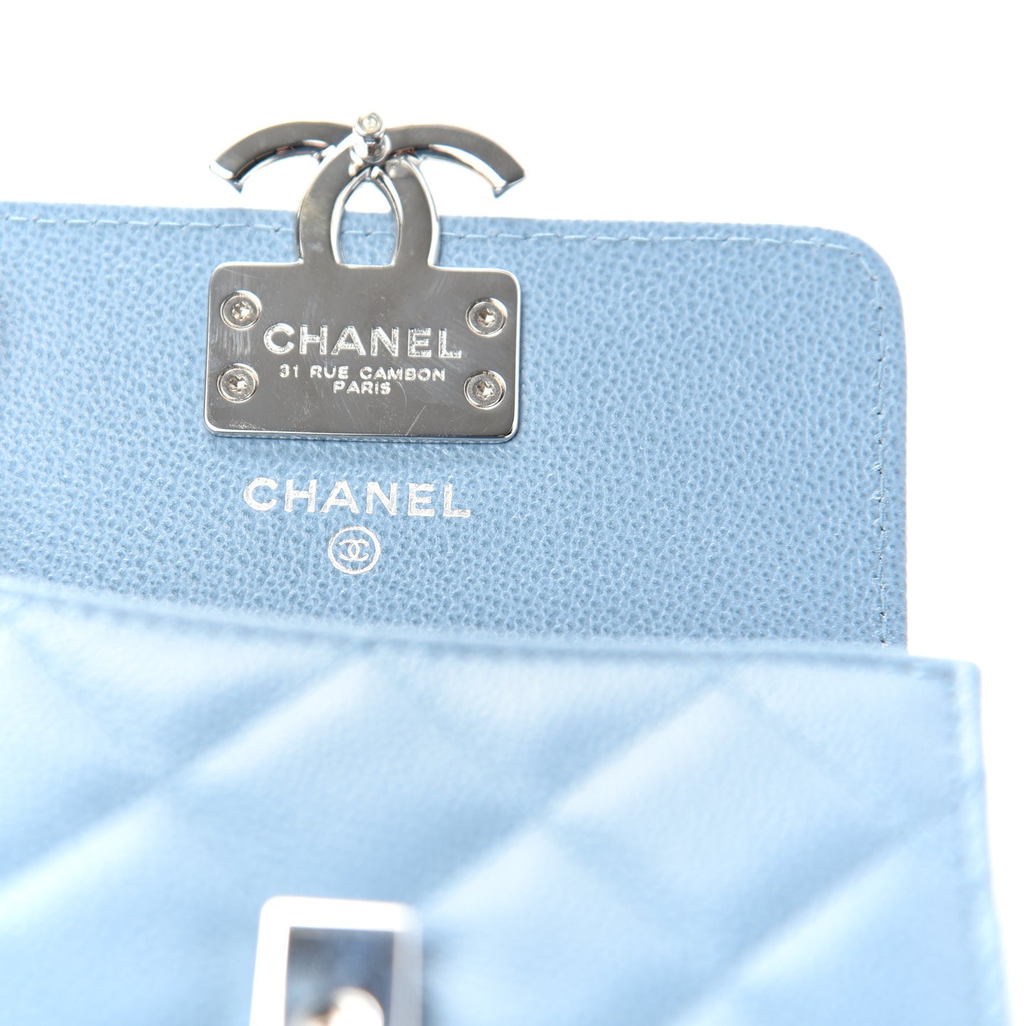 Caviar Quilted CC Box Flap Card Holder Blue