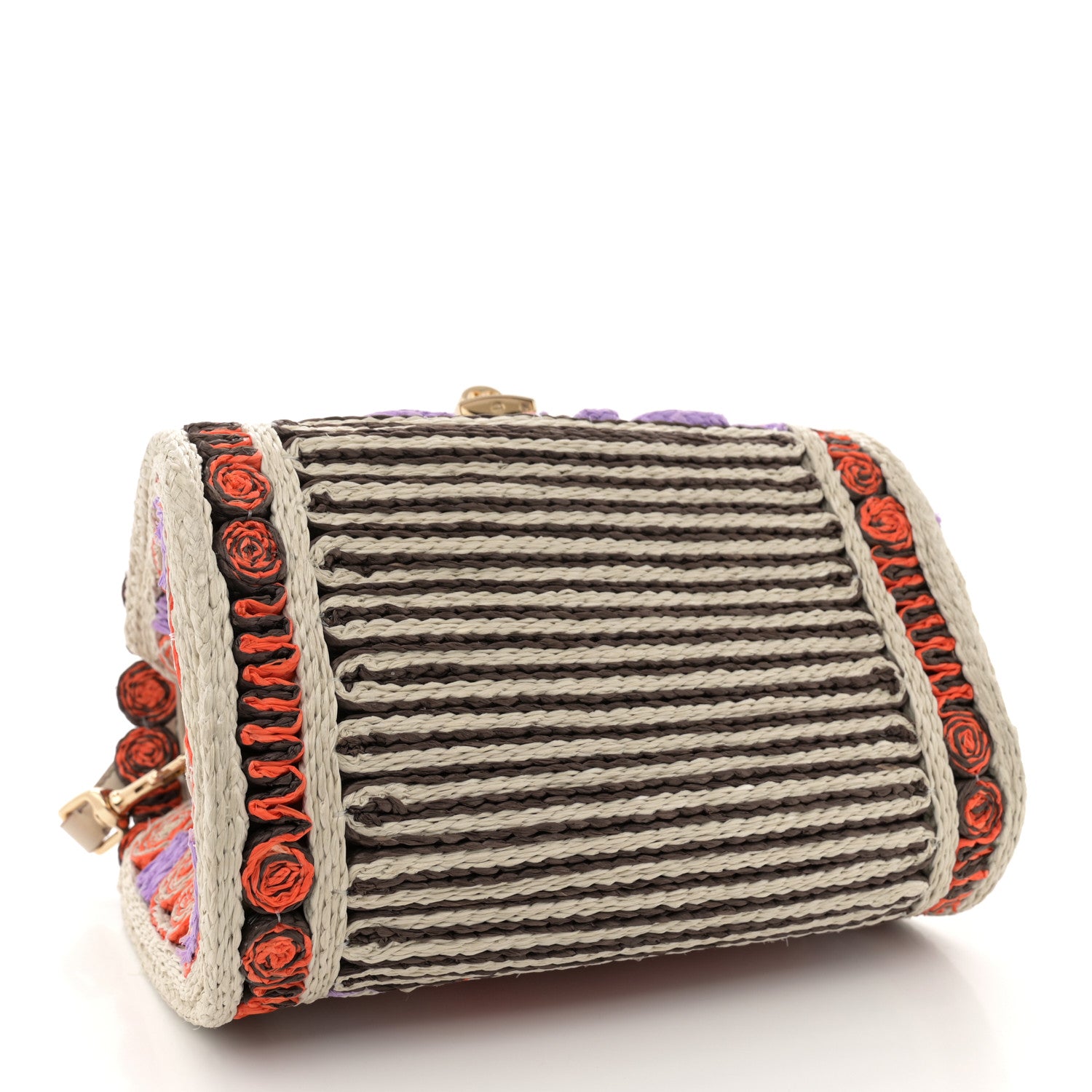 Dolce & Gabbana Raffia Crochet Embroidered Padlock Flap Satchel Multicolor 4 of 13