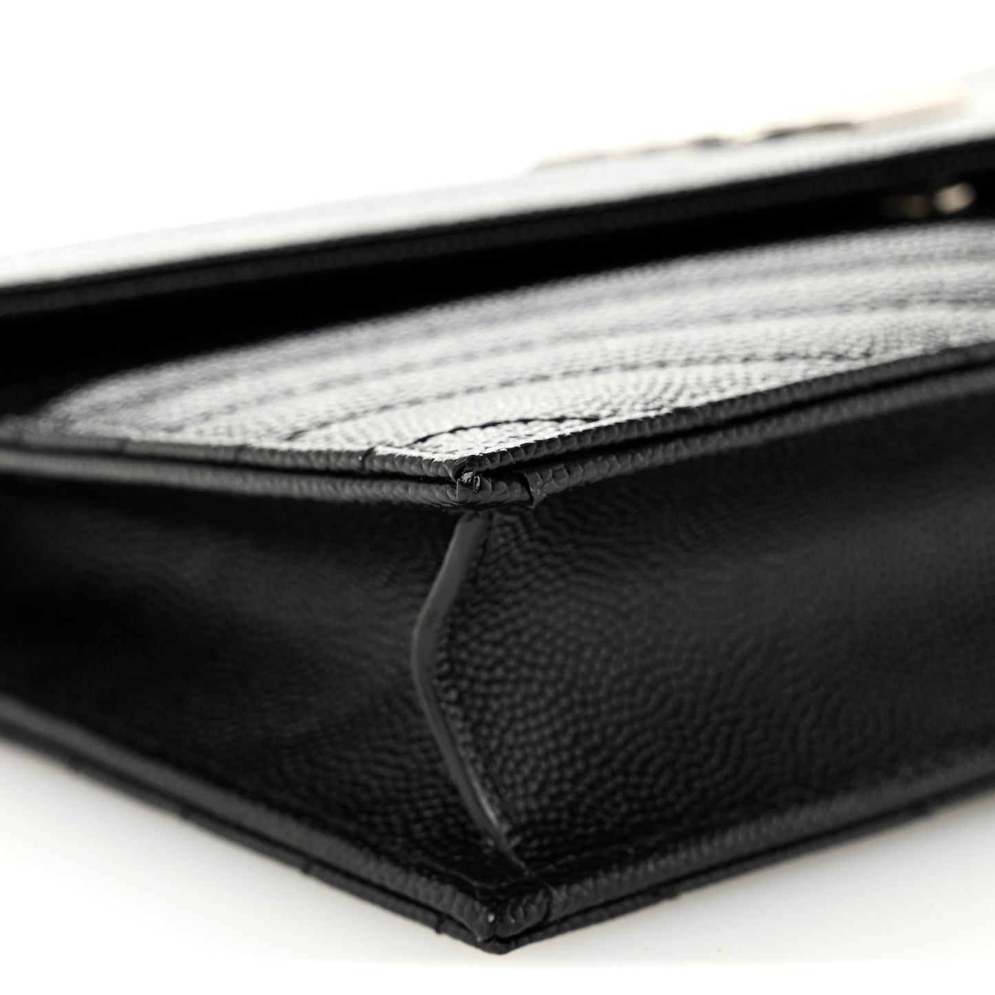 Grain De Poudre Matelasse Chevron Monogram Envelope Chain Wallet Black