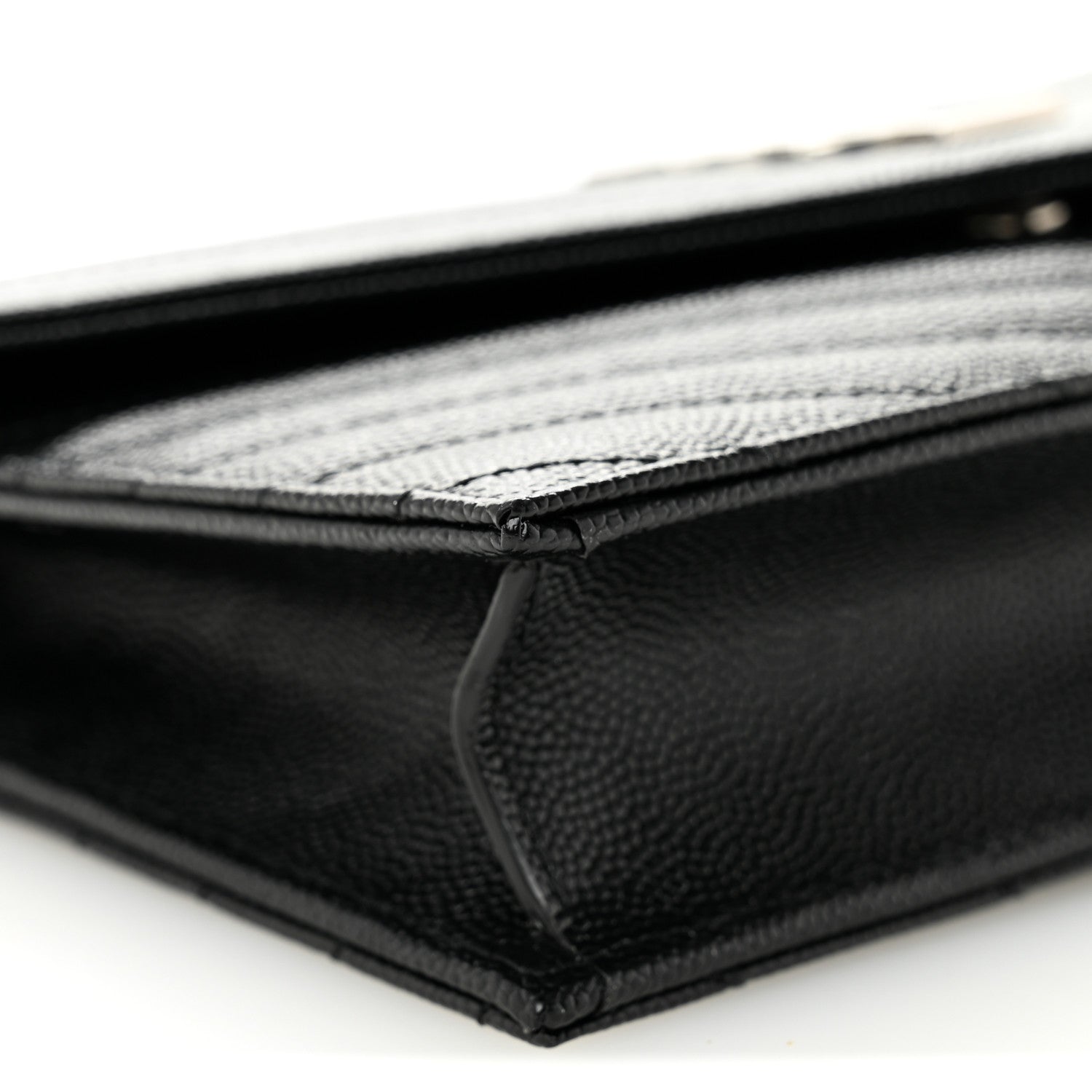 Saint Laurent Grain De Poudre Matelasse Chevron Monogram Envelope Chain Wallet Black 8 of 9