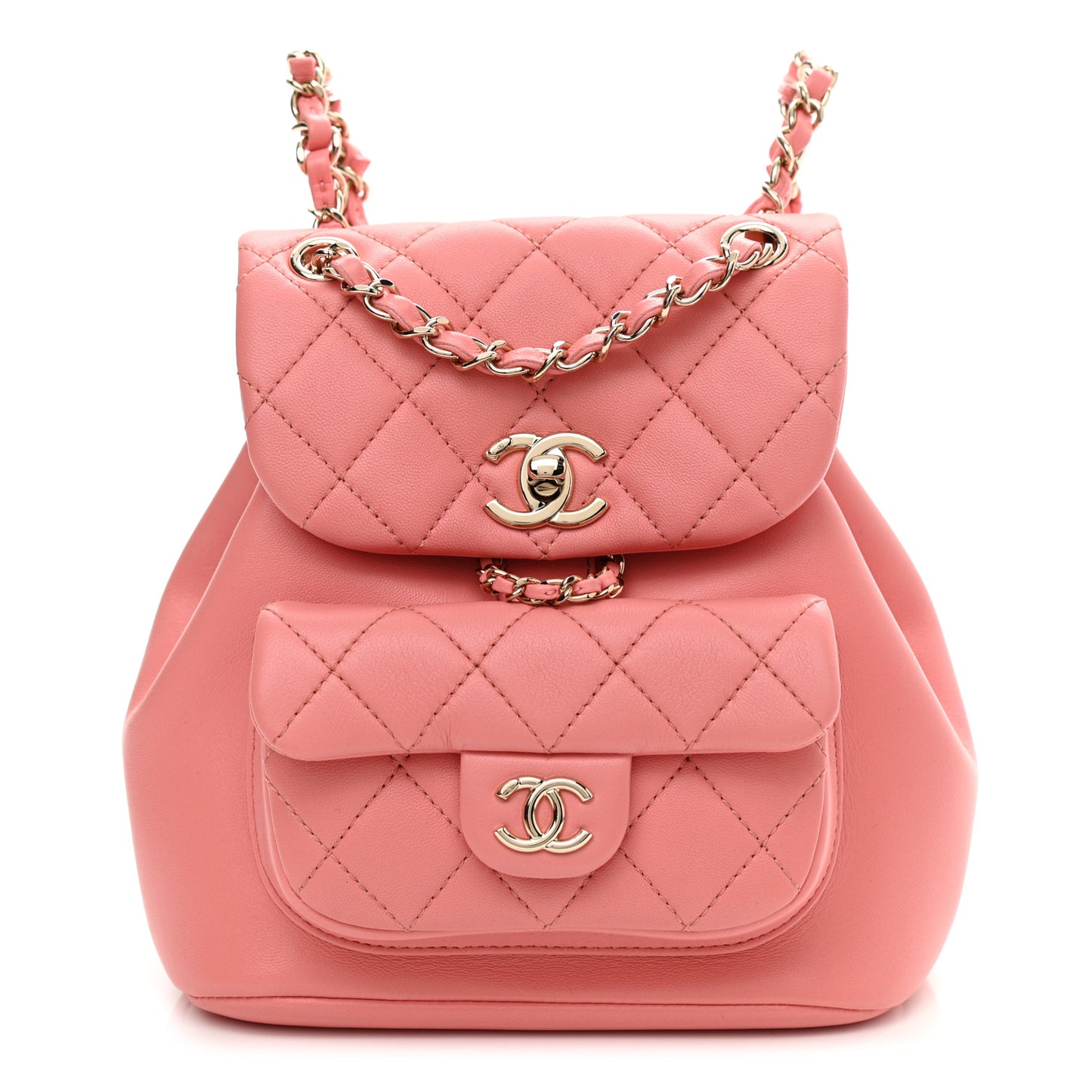 Lambskin Quilted Small Duma Drawstring Backpack Pink