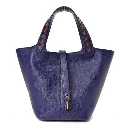 Hermes Epsom Tressage De Cuir Picotin Lock 18 PM Bleu Encre Brique Black 1 of 11