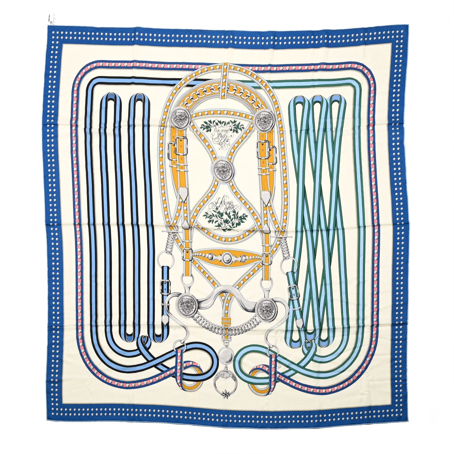 Hermes Silk Cashmere Grand Tralala Shawl 140 Bleu Electrique White Multicolore 1 of 5