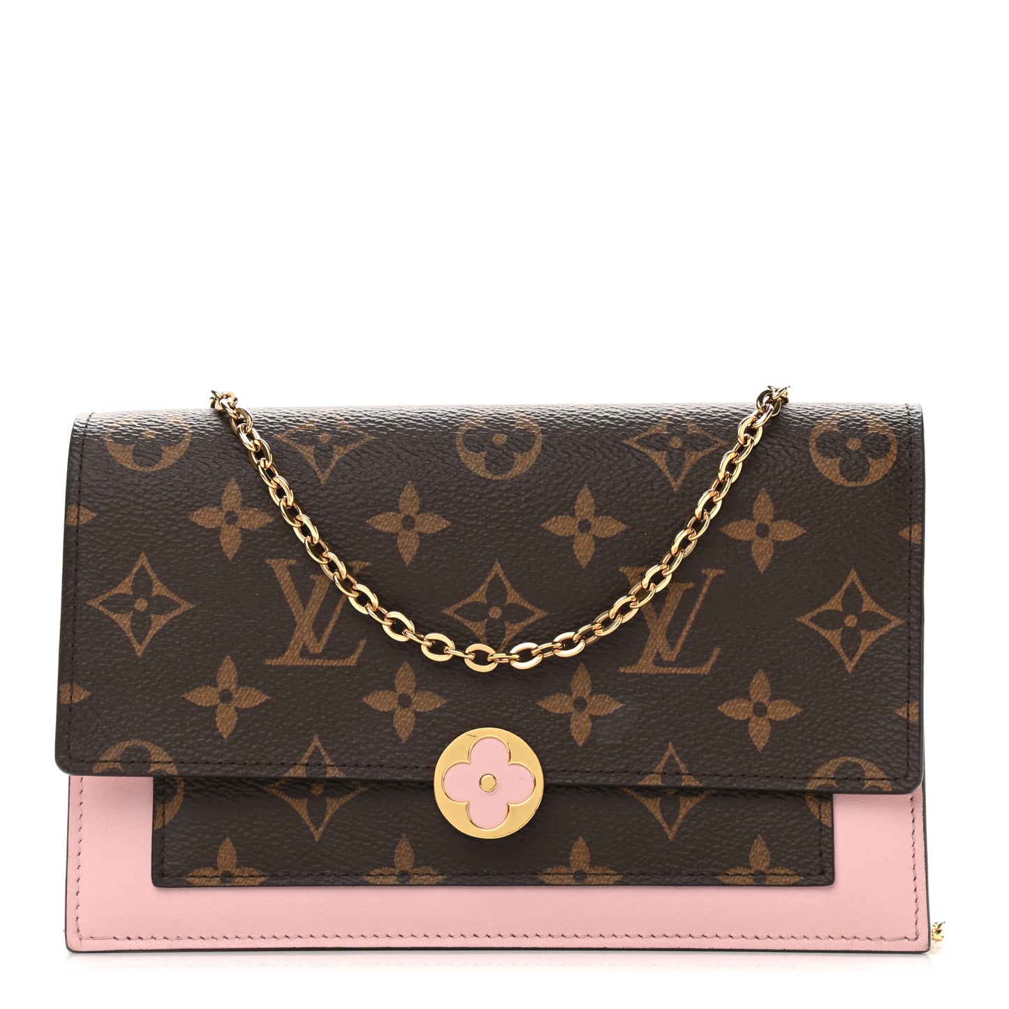 Monogram Flore Chain Wallet Rose Ballerine
