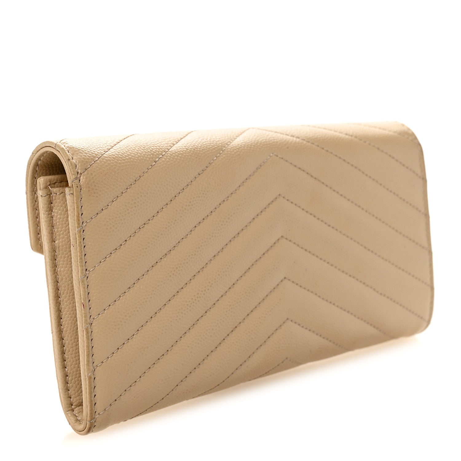 Saint Laurent Grain De Poudre Matelasse Chevron Monogram Flap Wallet Dark Beige 2 of 9
