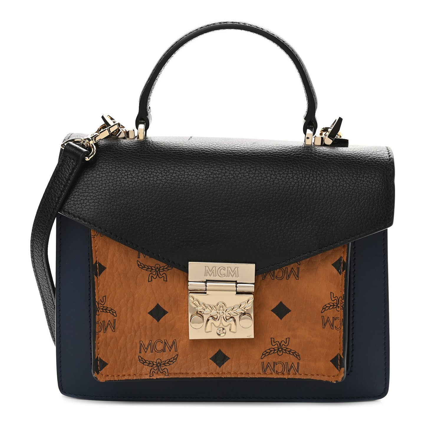 Visetos Small Patricia Block Satchel Cognac Navy Black