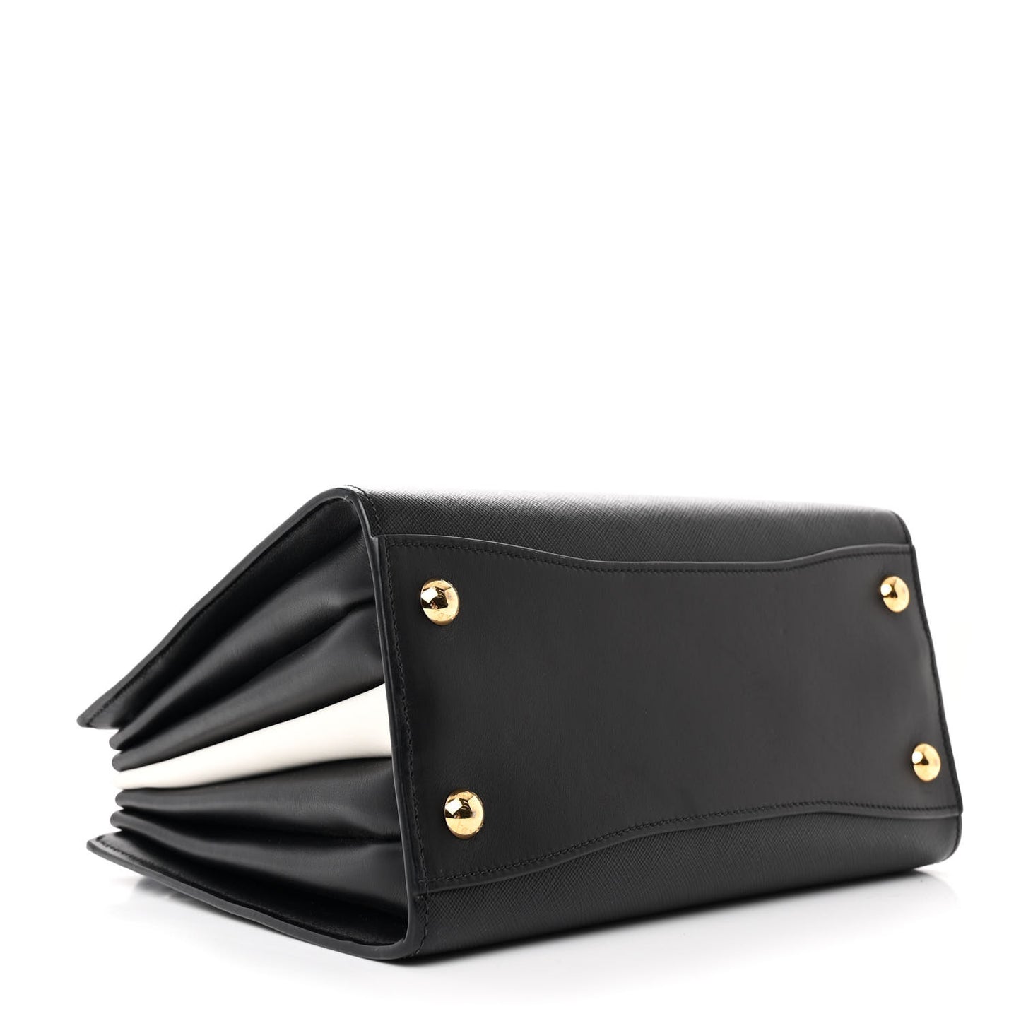 Saffiano City Calfskin Small Bibliotheque Top Handle Black White