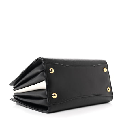 Prada Saffiano City Calfskin Small Bibliotheque Top Handle Black White 4 of 11