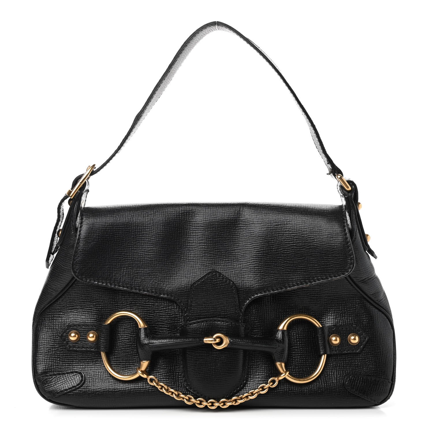 Gucci Leather Horsebit Flap Bag Black 1 of 10