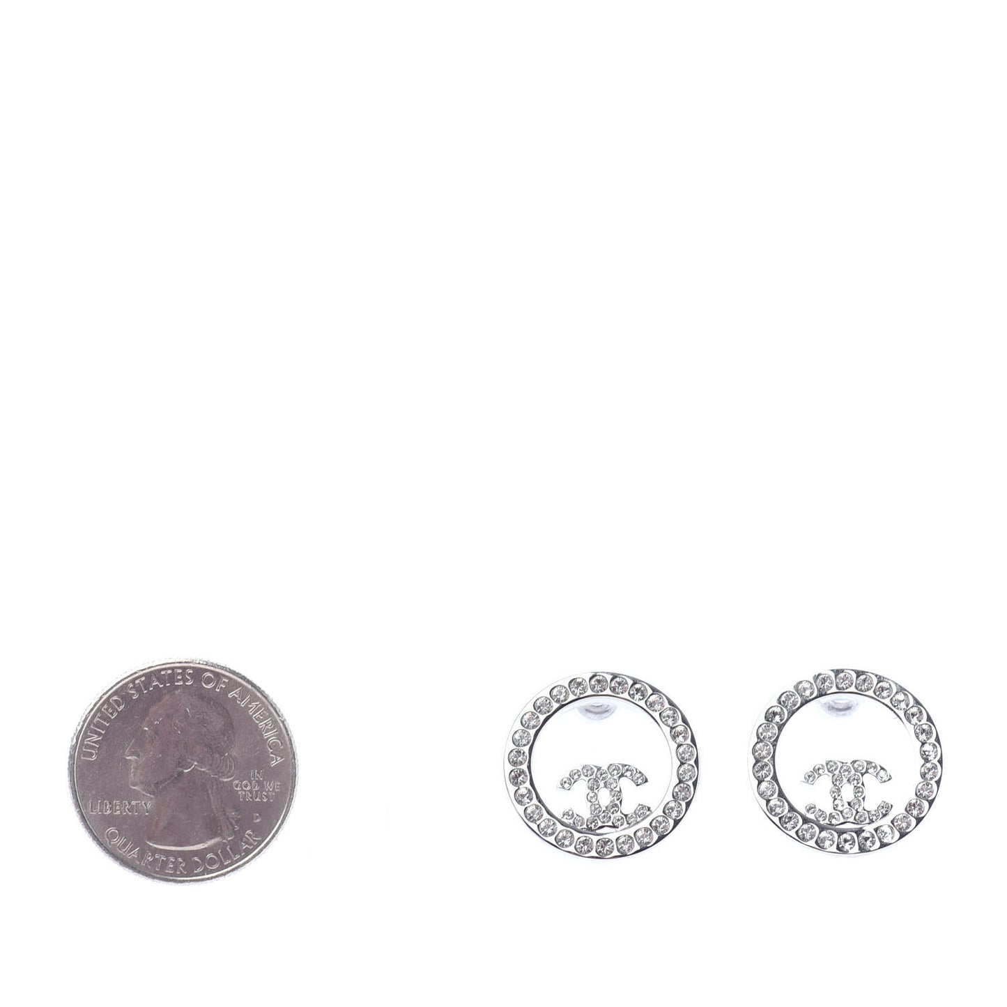 Crystal CC Round Earrings Silver