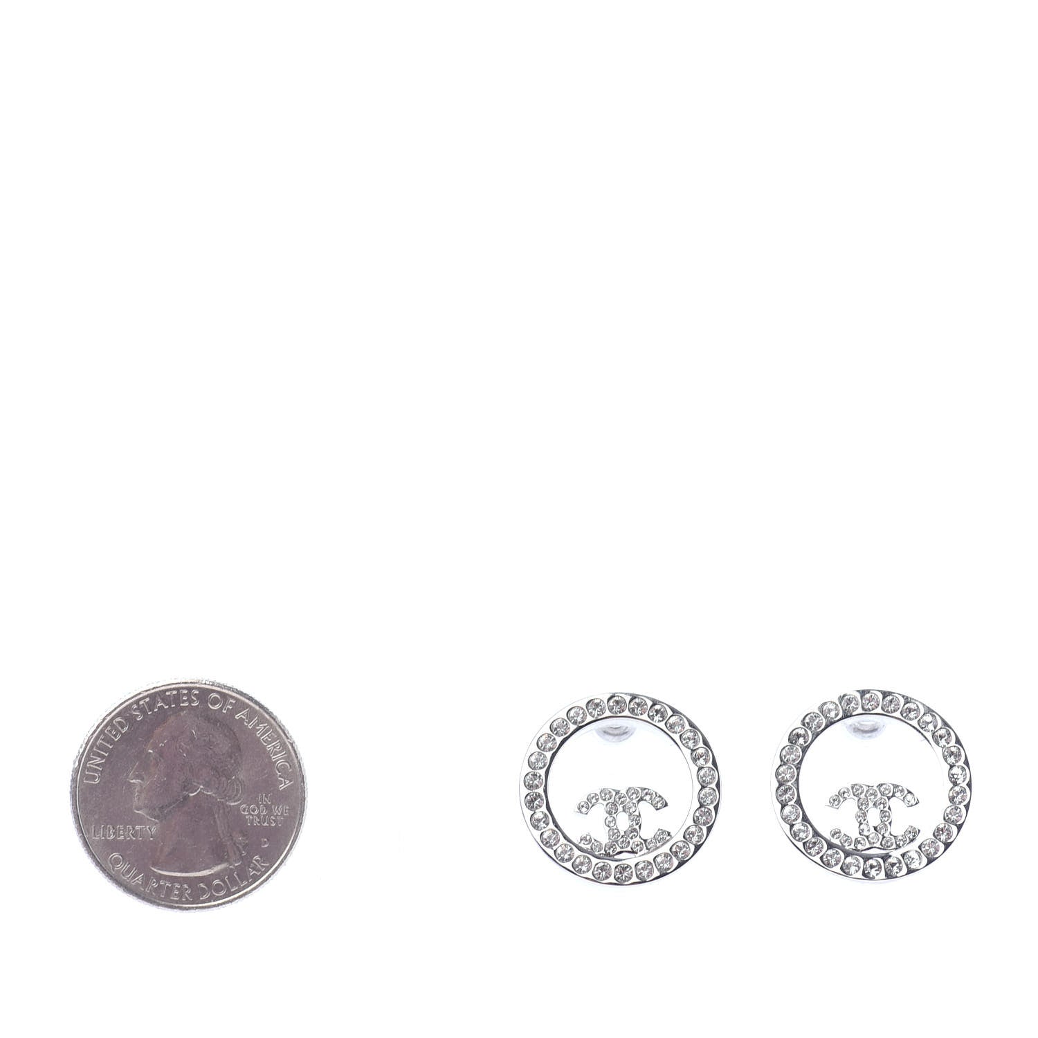 Chanel Crystal CC Round Earrings Silver 2 of 4