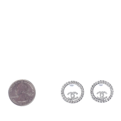 Chanel Crystal CC Round Earrings Silver 2 of 4