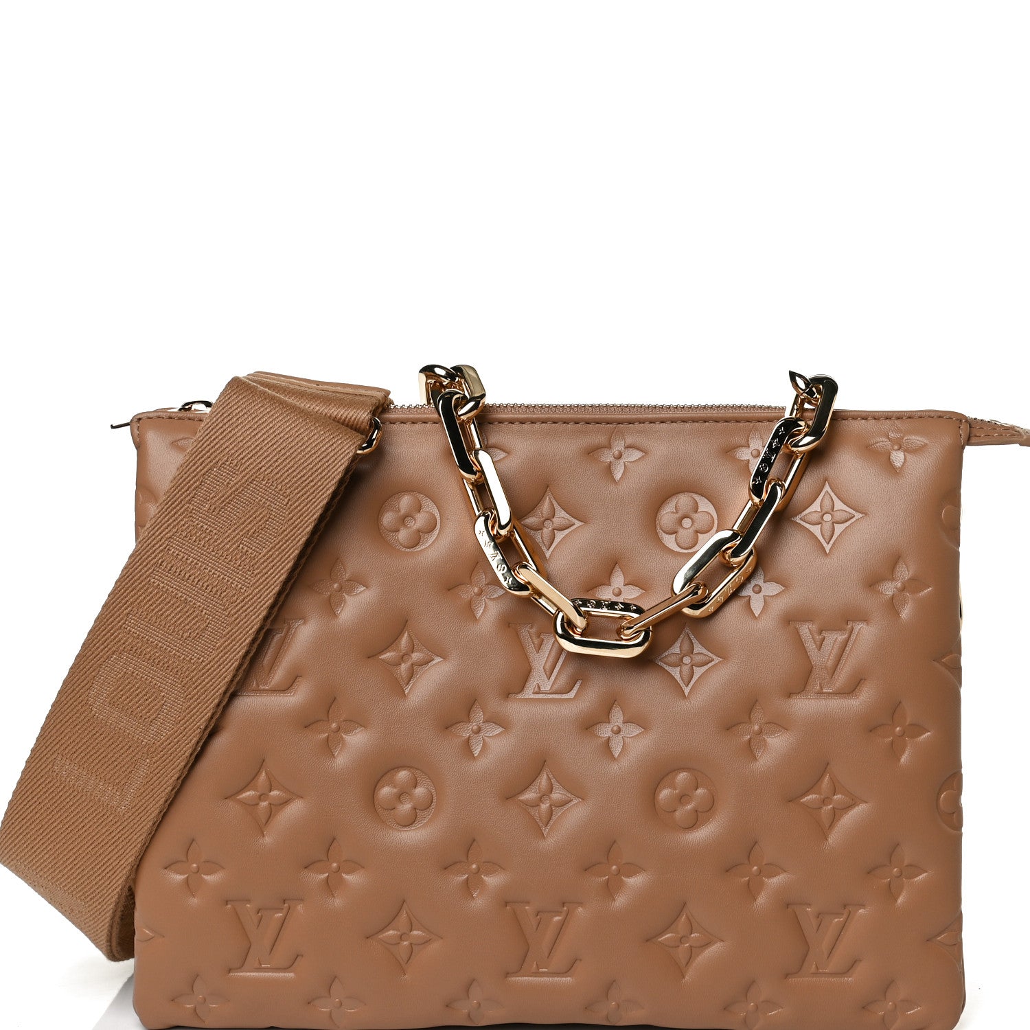 Louis Vuitton Lambskin Embossed Monogram Coussin PM Camel 7 of 14