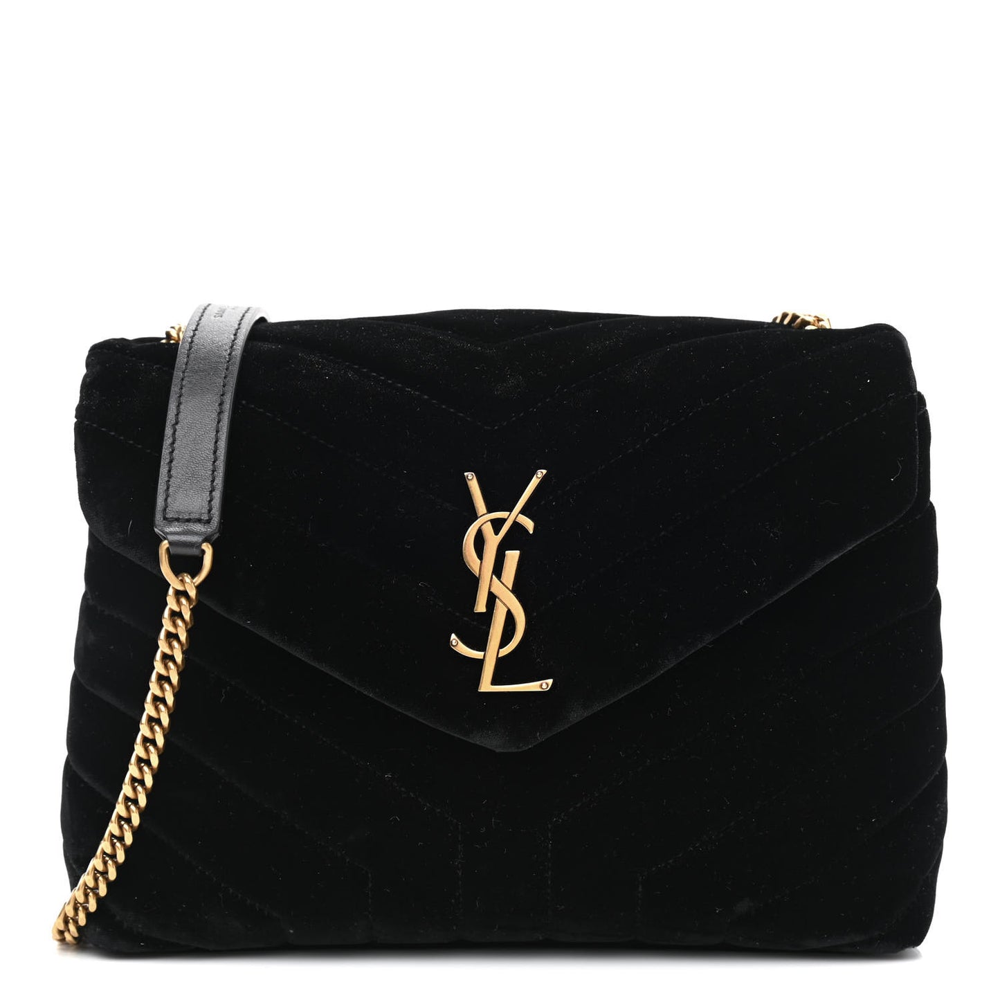 Velvet Y Quilted Monogram Small Loulou Chain Satchel Black