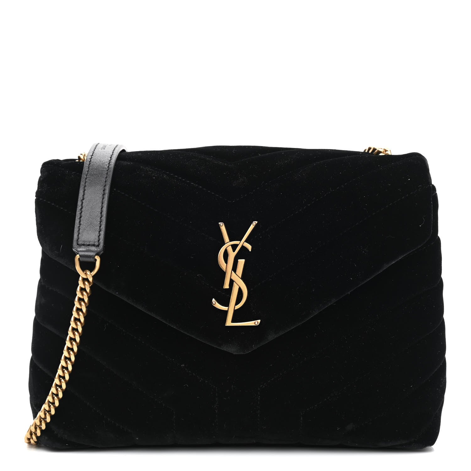 Saint Laurent Velvet Y Quilted Monogram Small Loulou Chain Satchel Black 1 of 11