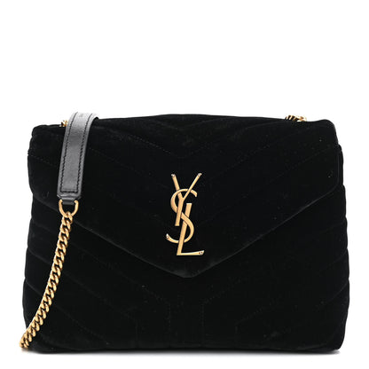 Saint Laurent Velvet Y Quilted Monogram Small Loulou Chain Satchel Black 1 of 11