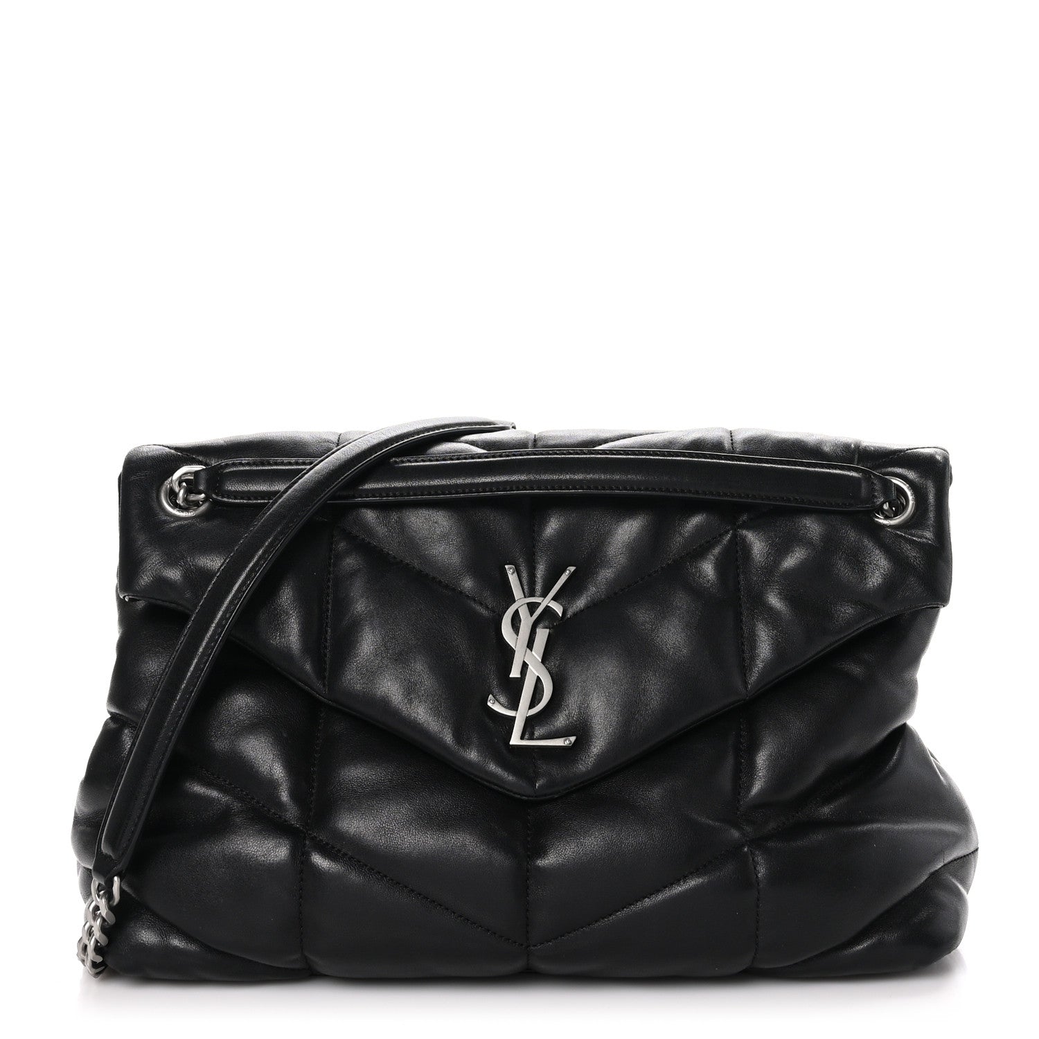 Saint Laurent Lambskin Quilted Medium Loulou Puffer Monogram Chain Satchel Black 1 of 9