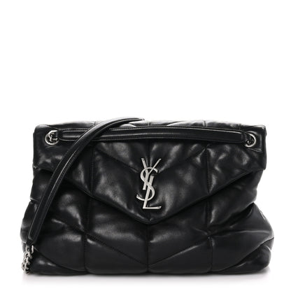 Saint Laurent Lambskin Quilted Medium Loulou Puffer Monogram Chain Satchel Black 1 of 9