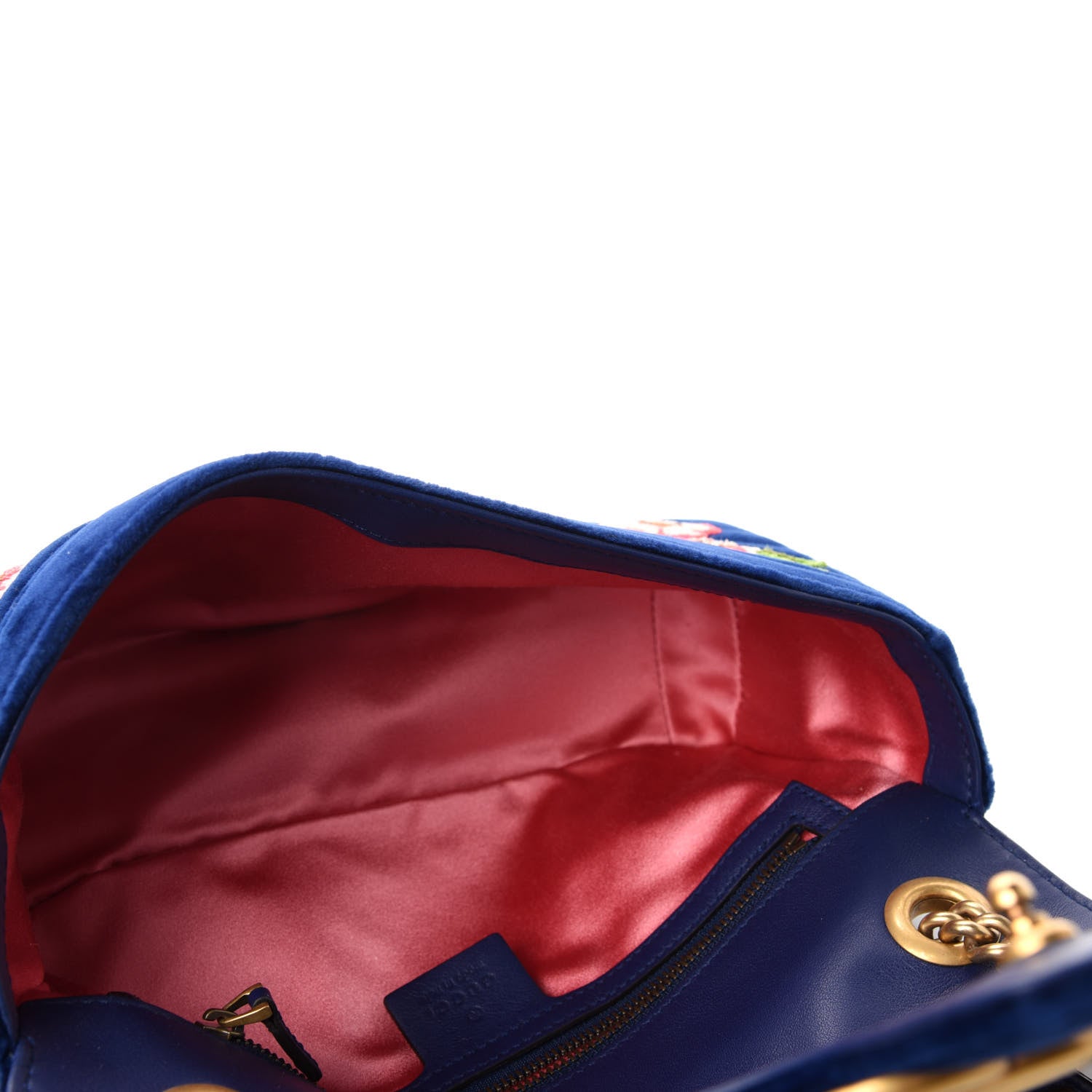 Gucci Velvet Matelasse Deer Embroidered Small GG Marmont Shoulder Bag Cobalt 5 of 11