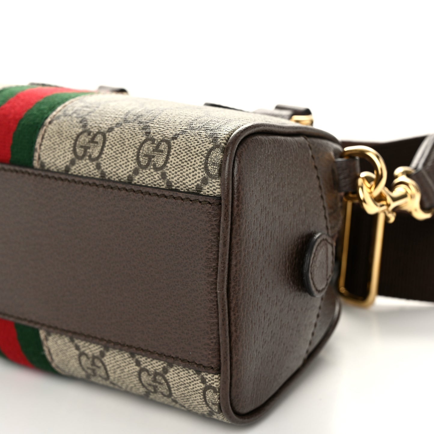 GG Supreme Monogram Textured Dollar Calfskin Web Mini Ophidia Top Handle Bowler Bag Beige Ebony New Acero