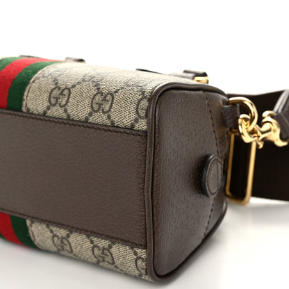 Gucci GG Supreme Monogram Textured Dollar Calfskin Web Mini Ophidia Top Handle Bowler Bag Beige Ebony New Acero 10 of 10