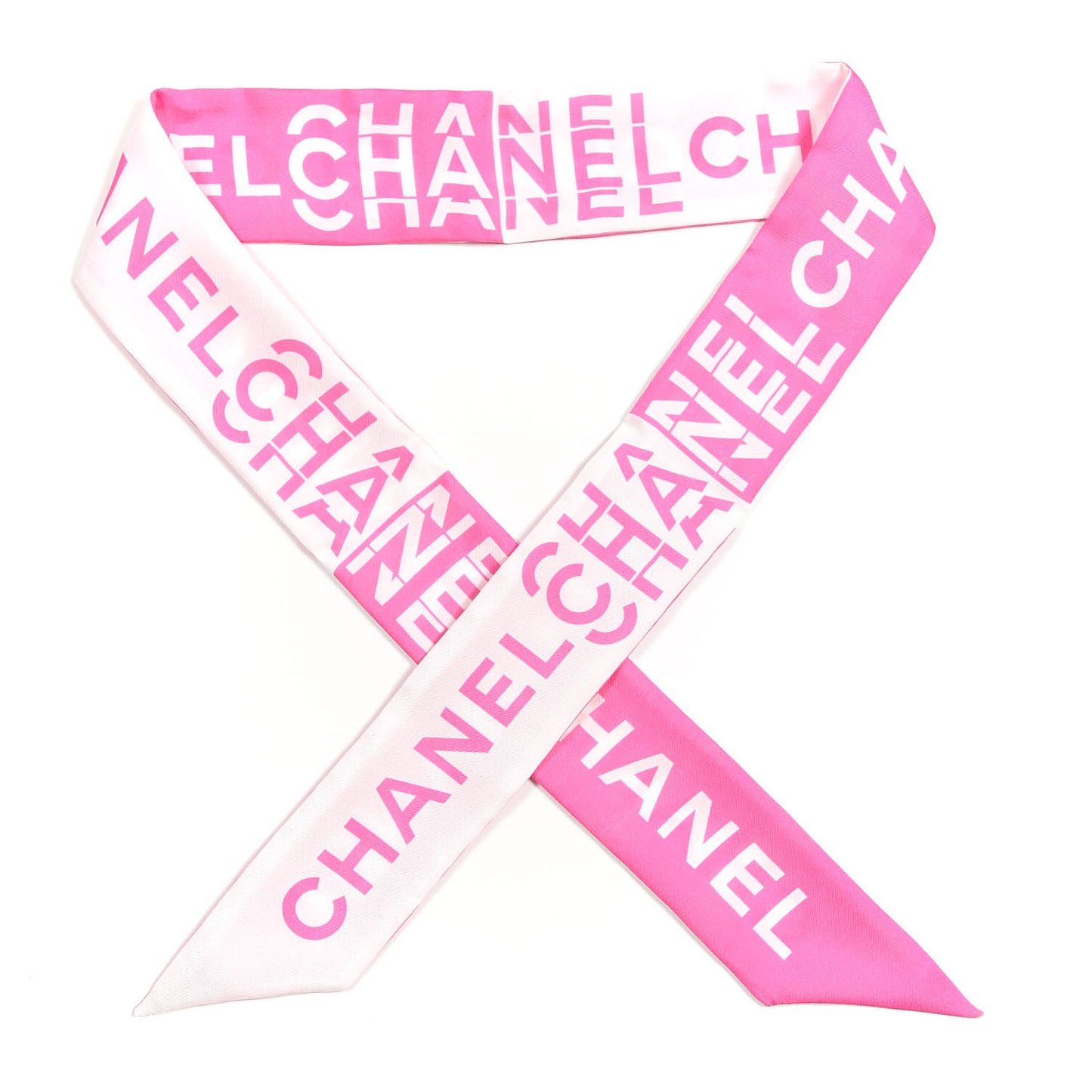 Silk Logo Slim Bandeau Scarf Fuchsia White