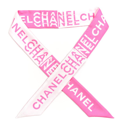 Chanel Silk Logo Slim Bandeau Scarf Fuchsia White 1 of 3