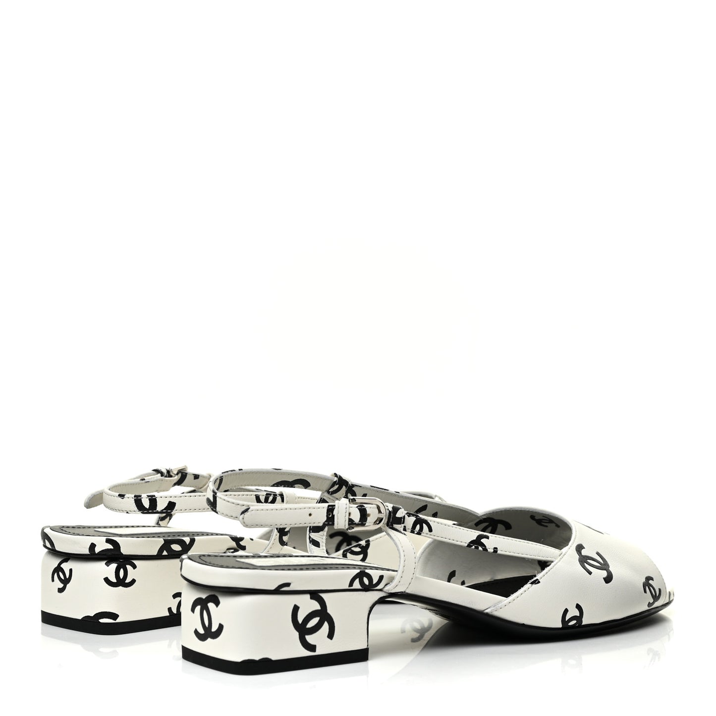 Printed Lambskin CC Slingback Sandals 40 White Black