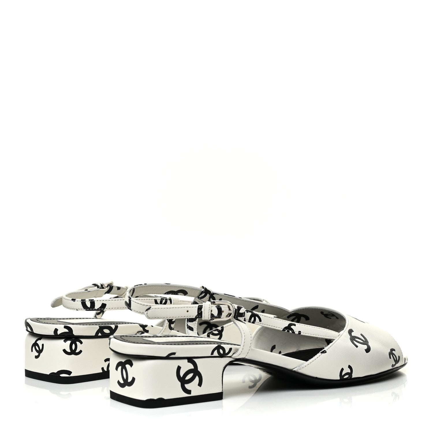 Chanel Printed Lambskin CC Slingback Sandals 40 White Black 5 of 12