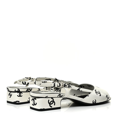 Chanel Printed Lambskin CC Slingback Sandals 40 White Black 5 of 12