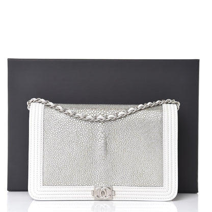 Chanel Metallic Galuchat Stingray Lambskin Boy Wallet On Chain WOC Silver 12 of 12