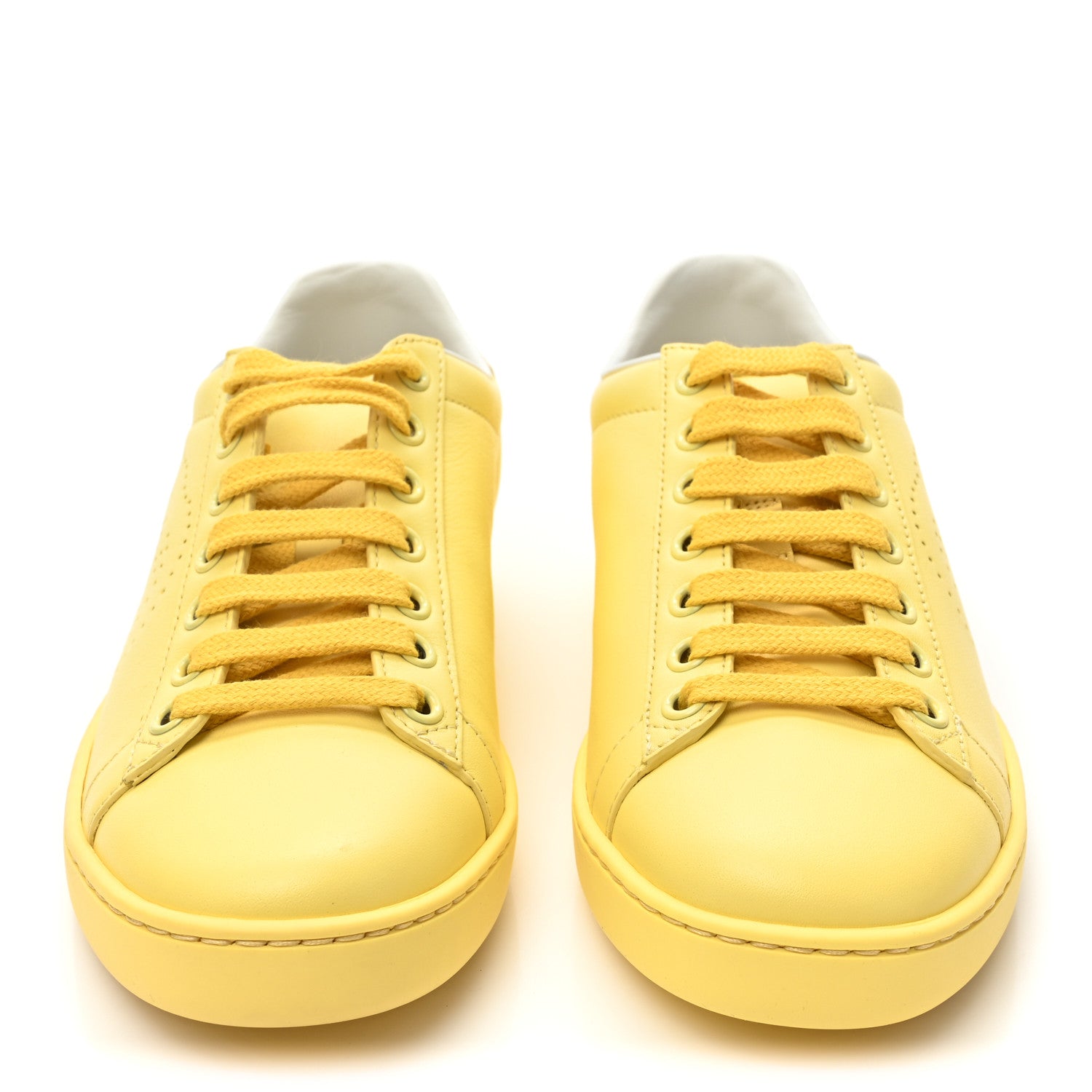 Gucci Calfskin Interlocking G Perforated Womens Ace Sneakers 35 Banana Straw Yellow 2 of 9