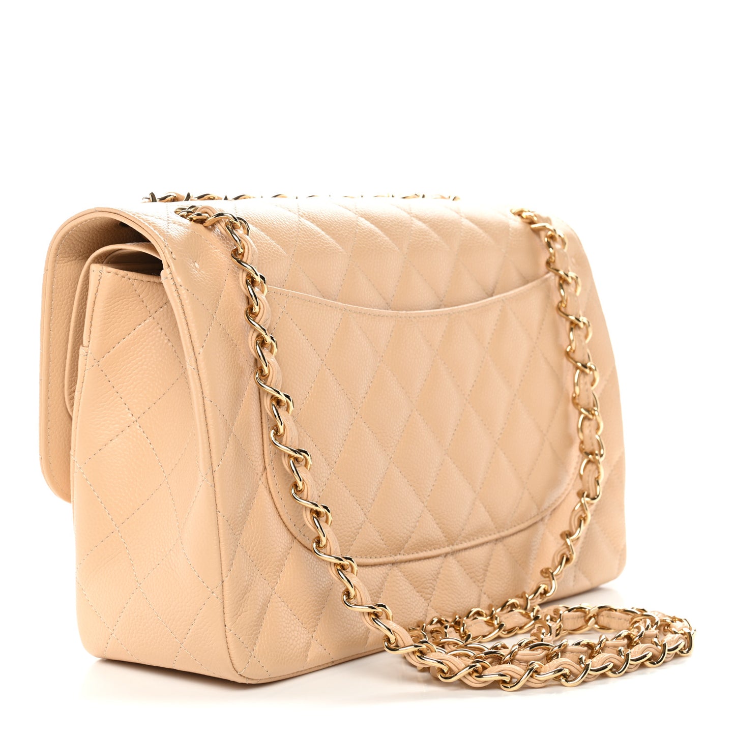 Caviar Quilted Jumbo Double Flap Light Beige