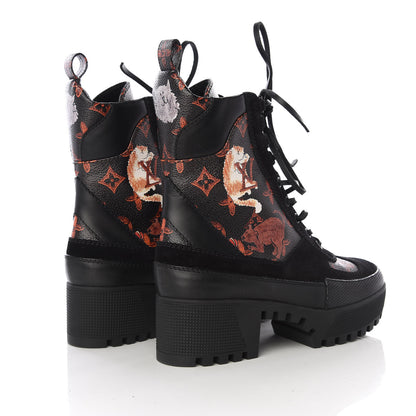 Louis Vuitton Suede Calfskin Catogram Laureate Platform Desert Boots 36 Black Marron 4 of 9